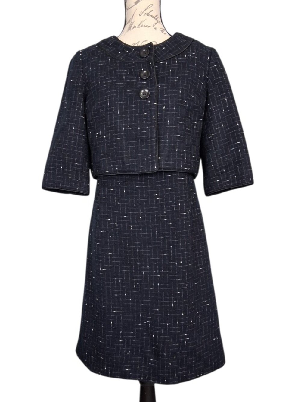 Ann Taylor | 2 Pc Navy Tweed Sleeveless Sheath Dress with Jacket | Size 6